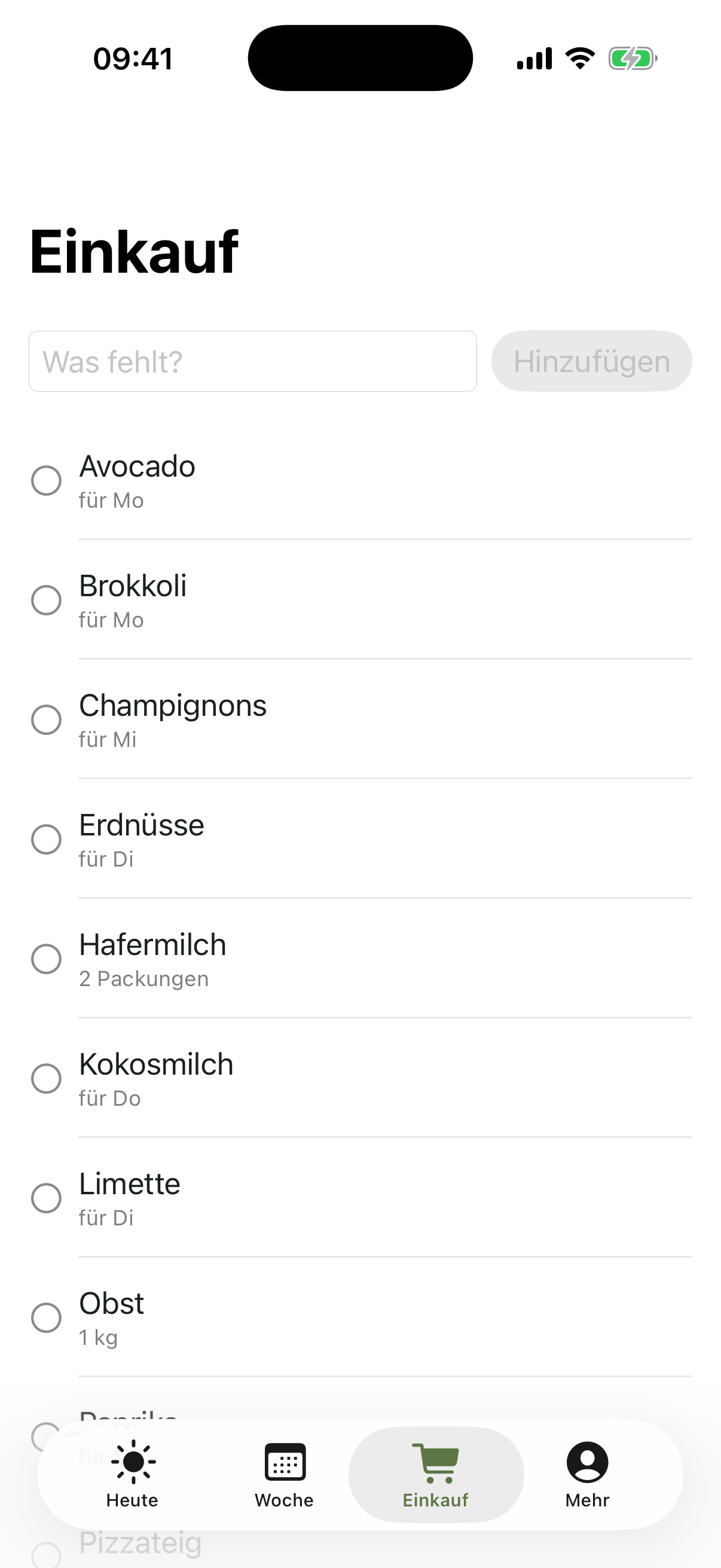Gemeinsame Einkaufsliste in Unser Zuhause