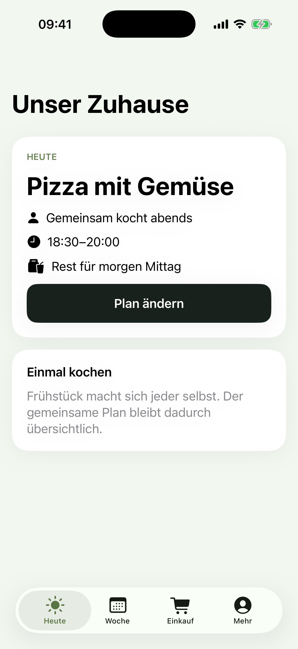 Heutiger Essensplan in Unser Zuhause